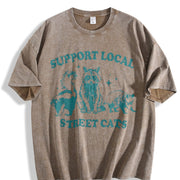 Support Local Street Cats Raccoon Retro 90s vintage washed oversized T-shirt in Brown
