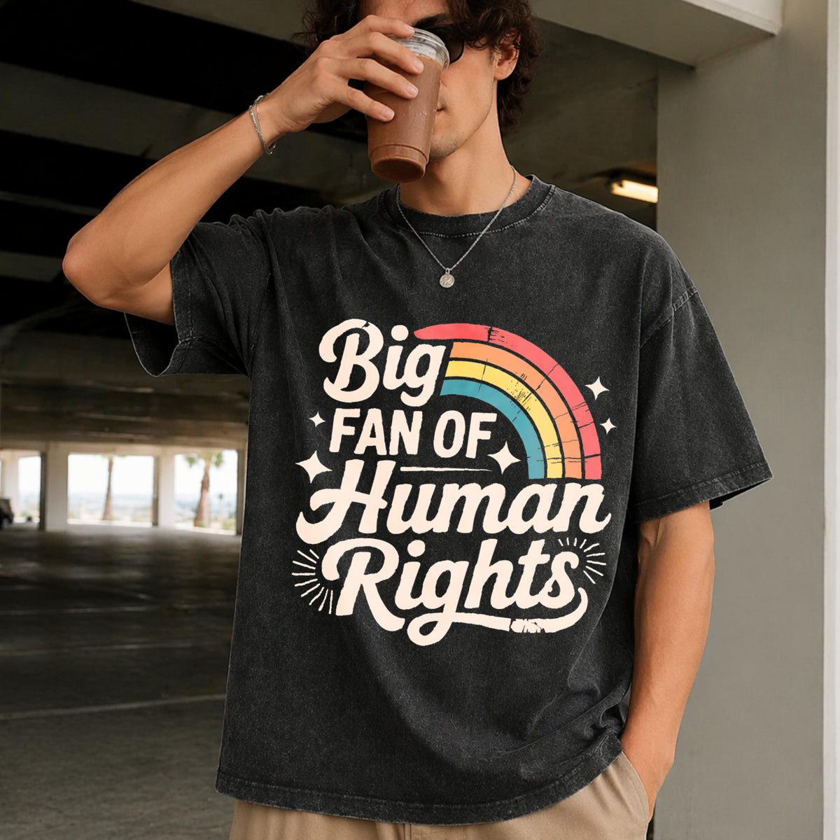 Big Fan of Human Rights Vintage Washed T-Shirt in Black