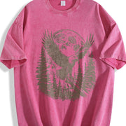 Retro 90s Eagle Moon Vintage Washed T-Shirt in Red