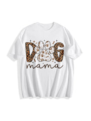 Dog Mama Latch Hook Faux Yarn Dog Mom Dog Mom Leopard Mama Cotton T-Shirt in White