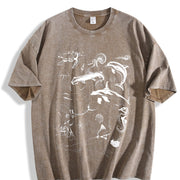 Loose-fitting for a 90S Retro Marine Life with Whales Vintage Washed T-Shirt in Brown