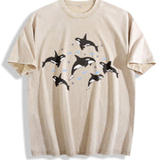 Orca 90s Retro ® Y2k Orcan Ocean Cute Vintage Washed T-Shirt in Beige