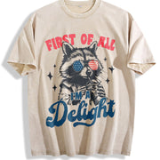Retro First of All I'm a Delight Raccoon 4th of July 90s Vintage Washed T-Shirt in Beige