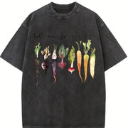 Letter and Various Radish Root 1pc Vintage Washed T-Shirt in Black
