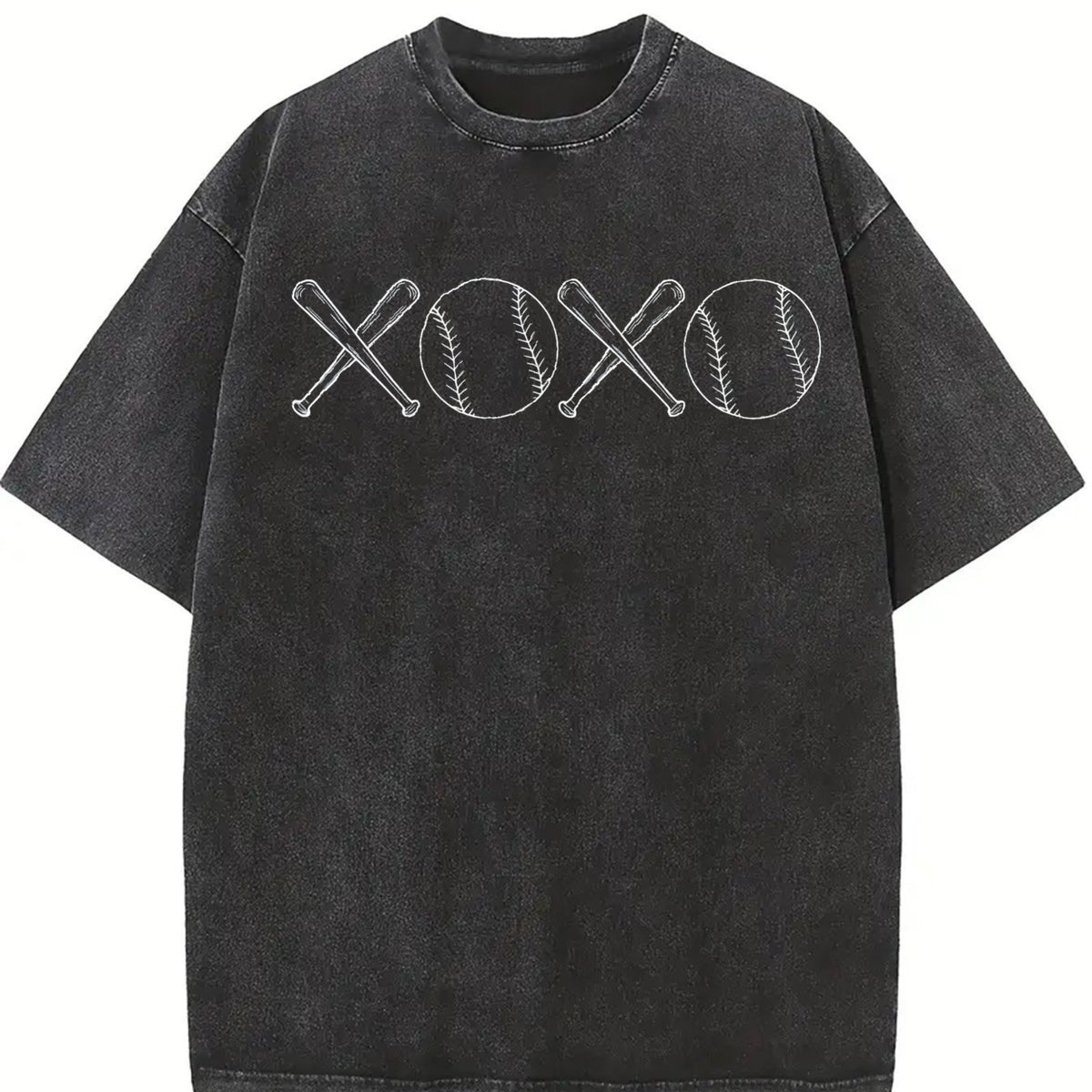 Baseball XOXO Baseball Fan Vintage Washed T-Shirt in Black