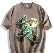 Crocodile Howling to Moon 90s Vintage Washed T-Shirt in Brown