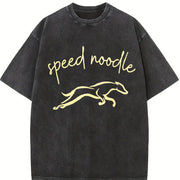 Speed Noodle Greyhound Lover Vintage Washed T-Shirt in Black