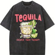 Tequila Drinking for Tequila Lover Cheaper Than Therapy Vintage Washed T-Shirt in Black