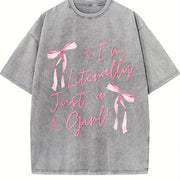 IM Literally Just a Girl Vintage Washed T-Shirt in Gray