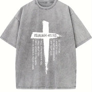With Bible Verses & Cross Vintage Washed T-Shirt in Gray