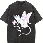 Rat Butterfly Wings Vintage Washed T-Shirt in Black