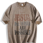 Jesus All Things Are Possible Vintage Washed T-Shirt in Brown