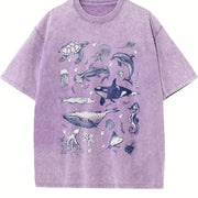 Sea Animal 90s Retro Vintage Washed T-Shirt in Purple