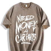 1pc 230GSM - Double-Sided Front & Back NEED MONEY for CARS vintage washed oversized T-shirt in Brown