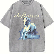 Retro Limited Deftones Tour Rock Band WHITE PONY Heavy vintage washed oversized T-shirt in Gray