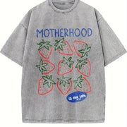 Motherhood Is My Jam Strawberry Pun Mom Life Vintage Washed T-Shirt in Gray