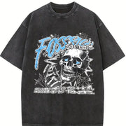 Skull Tank Punk Sleeveless Muscle Vintage Washed T-Shirt in Black