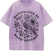 Radicalized By Basic Decency Floral Social Justice vintage washed oversized T-shirt in Purple