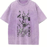 Floral Birds vintage washed oversized T-shirt in Purple