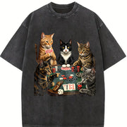 Cats Playing Poker Vintage Washed T-Shirt in Black