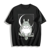 Forest Spirit Adventure Anime Cotton T-Shirt in Black