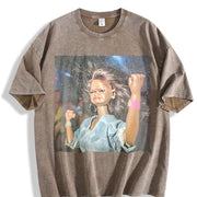 Angry Glam Doll Raising a Fist Vintage Washed T-Shirt in Brown