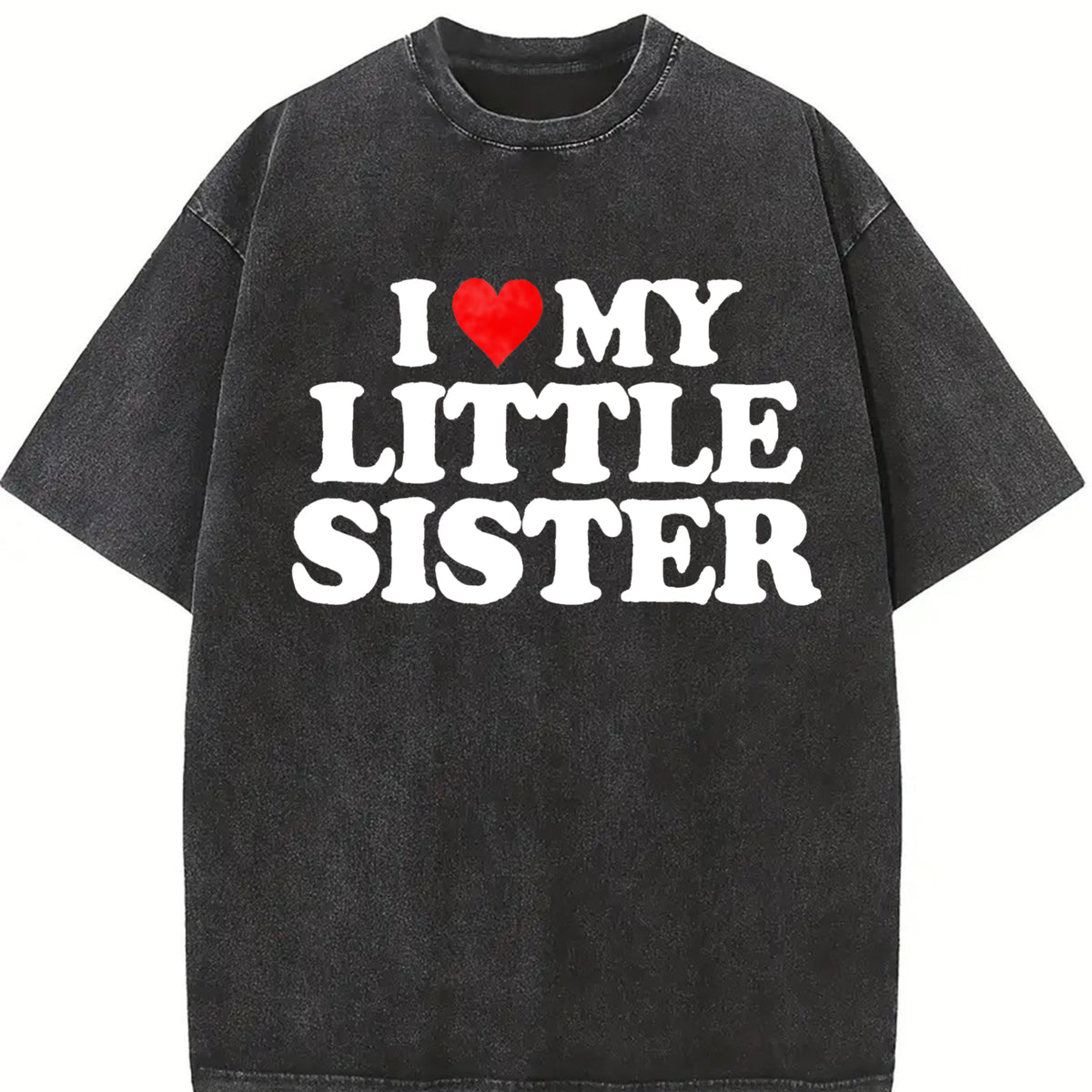 Made in USA I Love My Little Sister - Heart Fun vintage washed oversized T-shirt in Black