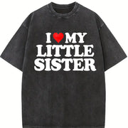 Made in USA I Love My Little Sister - Heart Fun vintage washed oversized T-shirt in Black