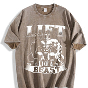 Lift Like a Beast Vintage Washed T-Shirt in Brown