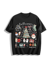 Retro Christmas Tis the Season Cotton T-Shirt in Black