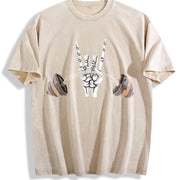 Skeleton Hand Lifting a Barbell Vintage Washed T-Shirt in Beige
