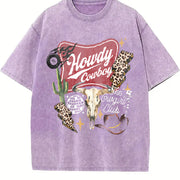 Western Collage Country Cowboy Skull Disco vintage washed oversized T-shirt in Purple