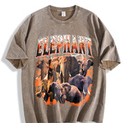 Elephant Retro Wildlife Animal Vintage Washed T-Shirt in Brown