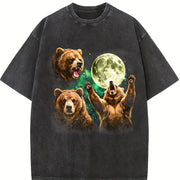 Bear Moon Retro Grizzly Bears Vintage Washed T-Shirt in Black