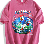 France Rooster Eiffel Tower Football Sleeveless Tank Vintage Washed T-Shirt in Red