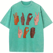 Soft F ck ICE Hand Sign Language Anti Deportation Chinga vintage washed oversized T-shirt in Blue