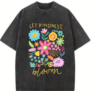 Let Kindness Bloom Positivity Mental Health vintage washed oversized T-shirt in Black