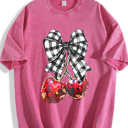 Blouse-compatible Cherry & Bow Vintage Washed T-Shirt in Red