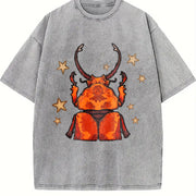 Beetle & Star Retro Art Vintage Washed T-Shirt in Gray