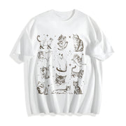 90s Tattoo Cat Retro Kitten Nature Cotton T-Shirt in White