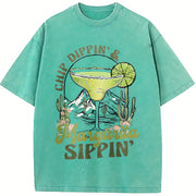 Chill Dippin' & Margarita Sippin' vintage washed oversized T-shirt in Blue