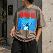 Xiongying Paws Cat and Mouse Vintage Washed T-Shirt in Brown