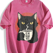 Is He Dead Yet Black Cat Vintage Washed T-Shirt in Red