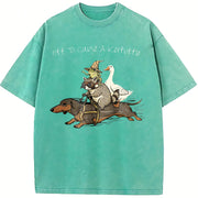 Off To Cause A Kerfuffle Dachshund Frog Meme vintage washed oversized T-shirt in Blue