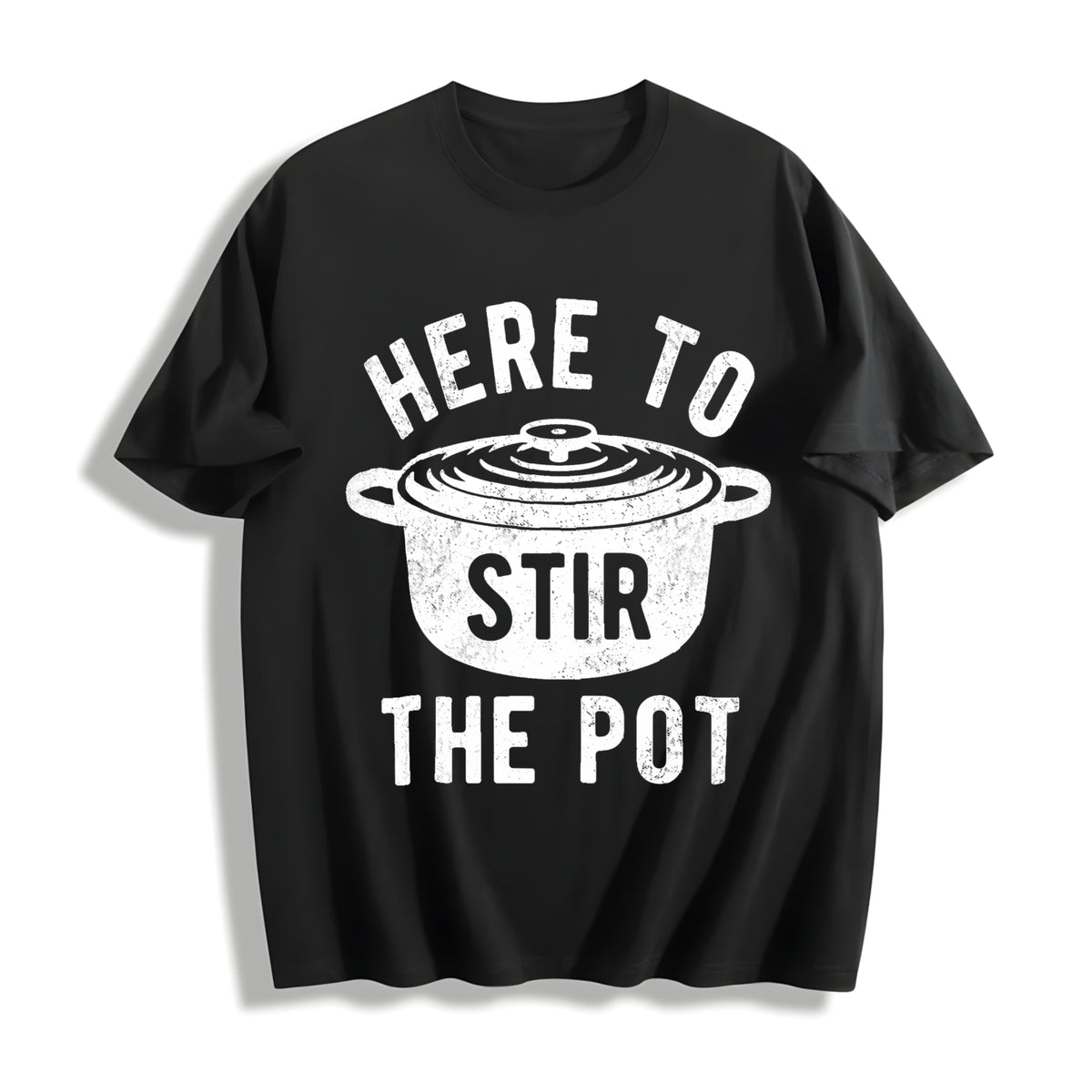 Here to Stir the Pot Thanksgiving Dinner Cooking Trouble Cotton T-Shirt in Black