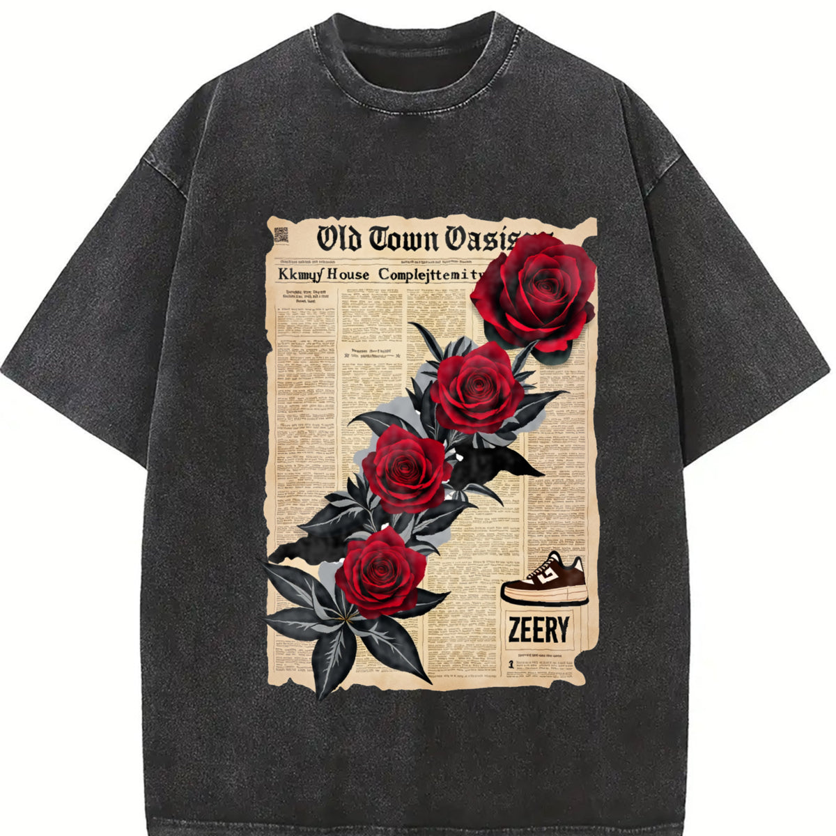 T-shirtfashion Retro Snowflake Craft Vintage Washed T-Shirt in Black