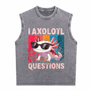 I Axolotl Questions Retro Vintage Washed Tank Top in Gray