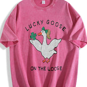 Silly Goose Lucky St Patricks Day Vintage Washed T-Shirt in Red