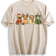 Christmas French Bulldog Vintage Washed T-Shirt in Beige