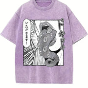 Japanese Anime Tentacle Sleeveless Tank Vintage Washed T-Shirt in Purple